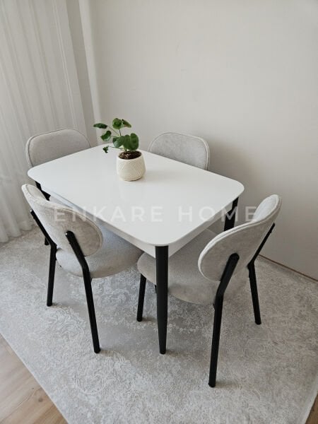 Nero Sabit 70x110 Minimal Mdf Masa ve Sahra Sandalye | Mutfak Masa Sandalye Takımı
