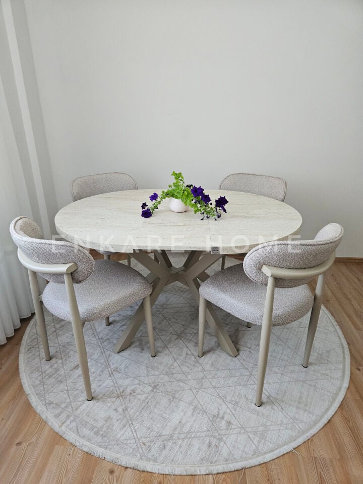 Loft Masa & Polo Sandalye | Yuvarlak Açılır Masa | 100x100-135